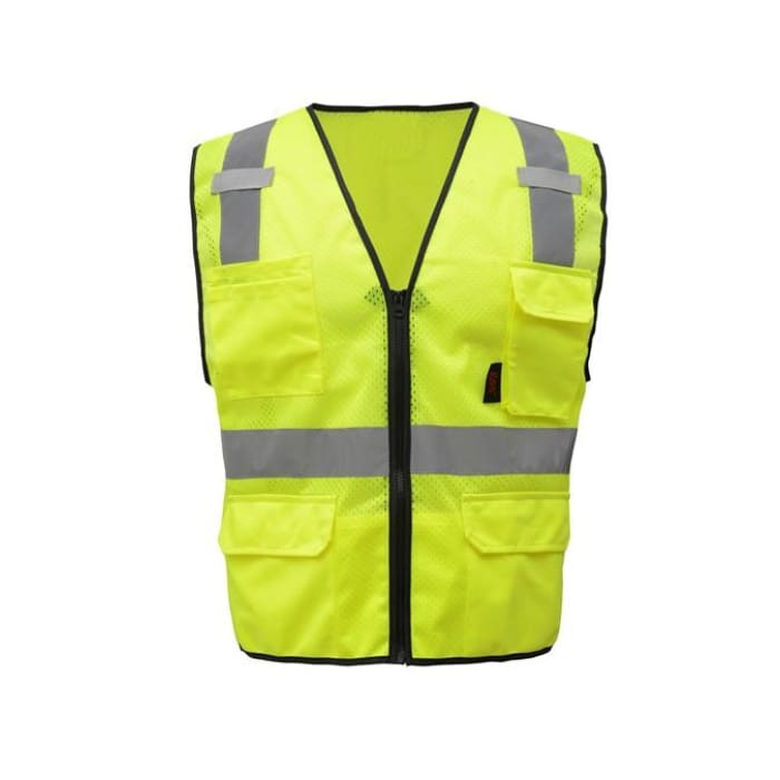 Gss Premium Class 2 Multi-Purpose Mesh Zipper 6 Pockets Vest - Lime / Medium - Highway Safety