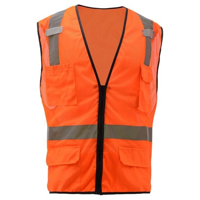 Gss Premium Class 2 Multi-Purpose Mesh Zipper 6 Pockets Vest - Orange / Medium - Highway Safety